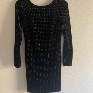 Express open back long sleeve rhinestone dress
